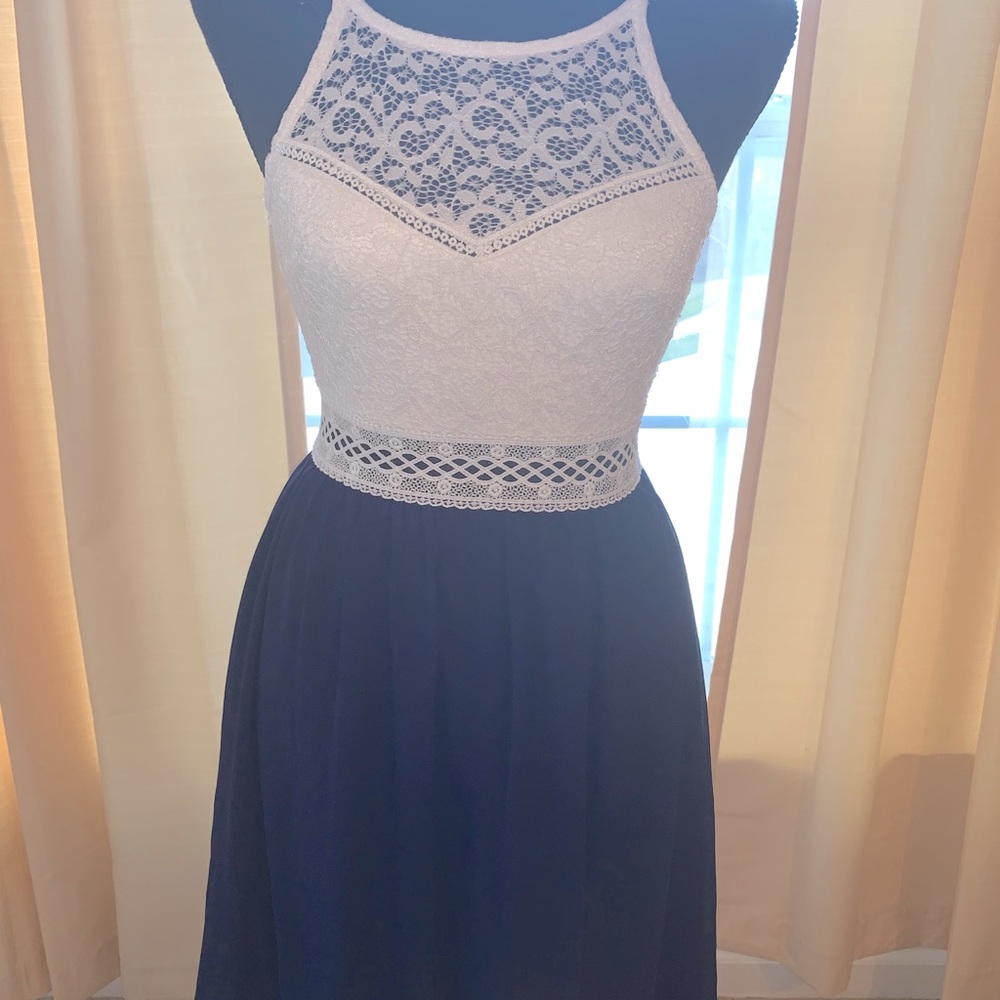 By & By White Lace and Blue Skirt Dress